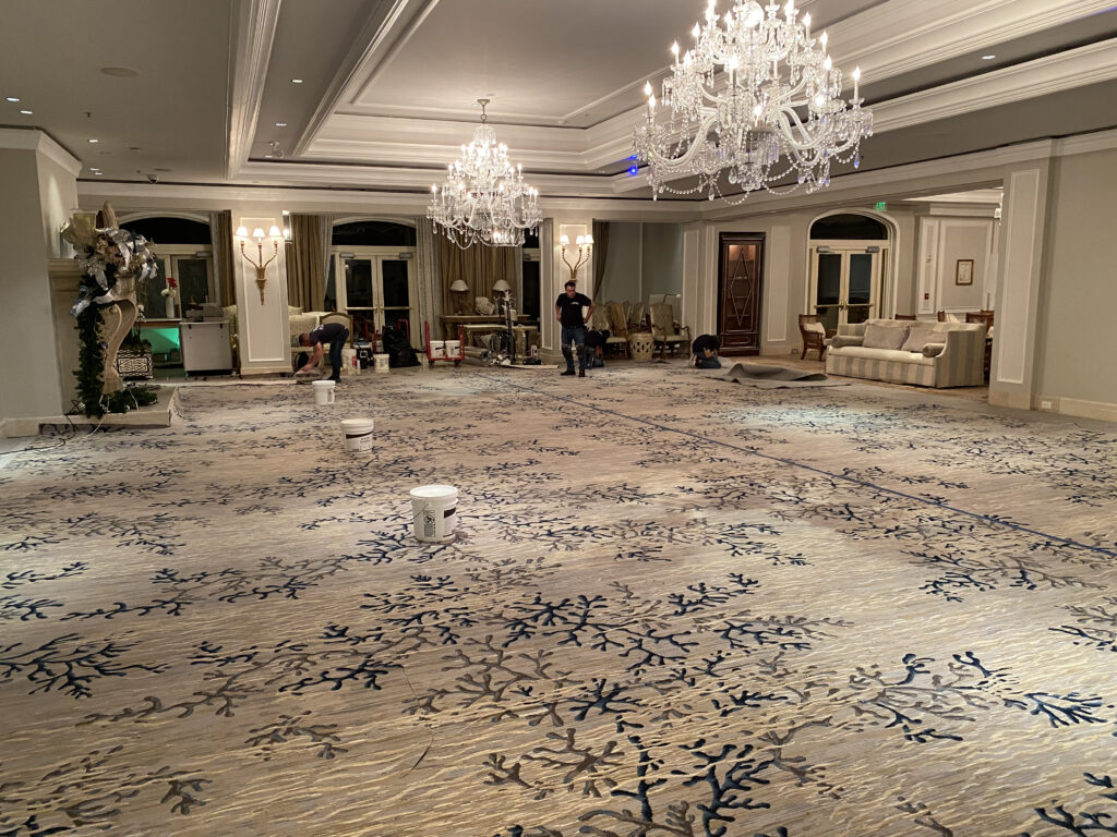 Finished commercial carpet in a hotel ballroom